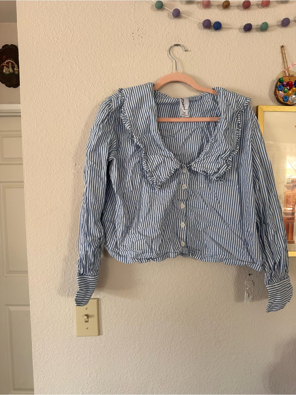 Violet Romance, 16 Blue and White Stripe Peter Pan Collar Button up